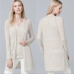 WHBM Long Lightweight Metallic Shimmer Open Knit Cardigan Cardigan S